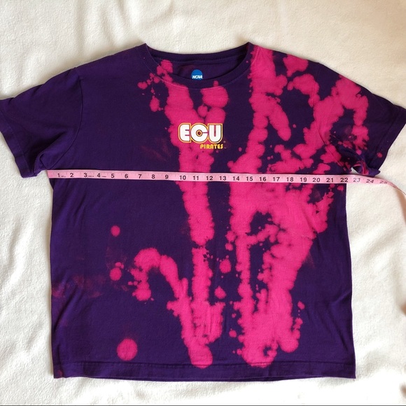 NCAA East Carolina University Purple Bleached Dye Pink Graphic Tee, size XL Jr. - Picture 9 of 15